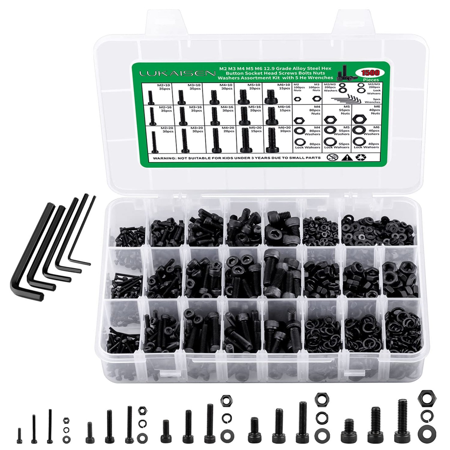 860PCS Metric Screw Assortment Kit, M2 M3 M4 M5 Machine Screws with Lock & Flat Washers, 10.9 Grade Alloy Steel, Metric Hex Button Head Cap Nuts and Bolts Assortment Kit with 4 Wrenches