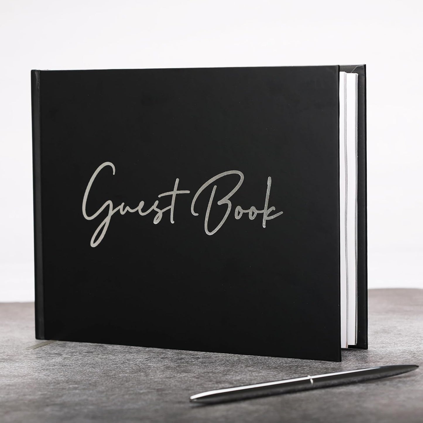 Black Guest Book for Funeral-7" x 9" Registry Sign In Book for Reception, Graduation Party, Birthday, Black Guestbook for Memorial Service with Gilded Silver Edges (100 pages) - PuriLite
