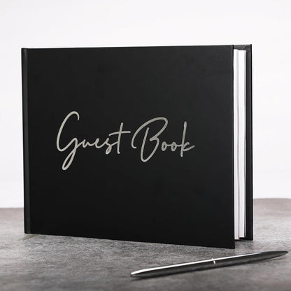 Black Guest Book for Funeral-7" x 9" Registry Sign In Book for Reception, Graduation Party, Birthday, Black Guestbook for Memorial Service with Gilded Silver Edges (100 pages) - PuriLite