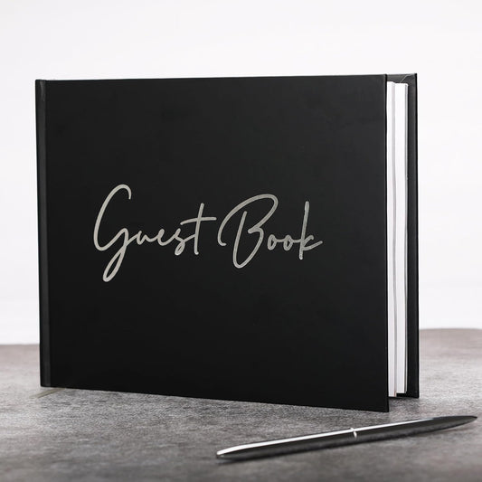 Black Guest Book for Funeral-7" x 9" Registry Sign In Book for Reception, Graduation Party, Birthday, Black Guestbook for Memorial Service with Gilded Silver Edges (100 pages)