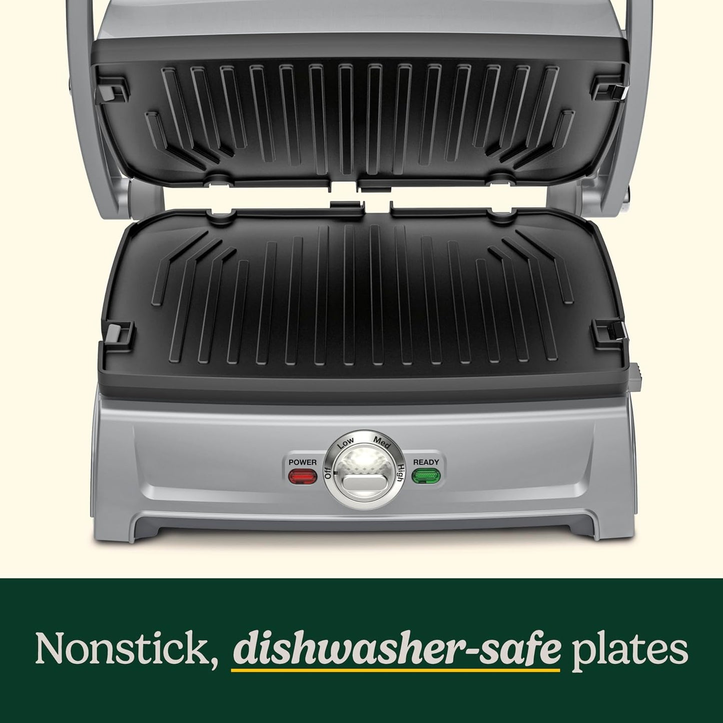 Cuisinart Compact Electric Griddler, 5 Ways to Cook, Non-Stick Cooking Plates, Silver (GR-102C)