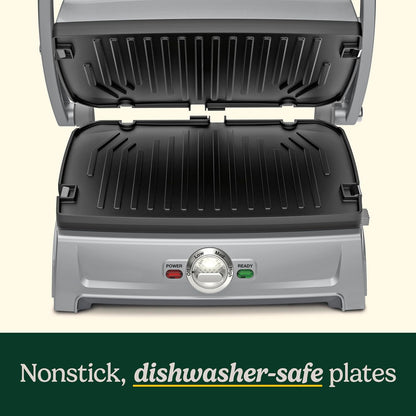 Cuisinart Compact Electric Griddler, 5 Ways to Cook, Non-Stick Cooking Plates, Silver (GR-102C)