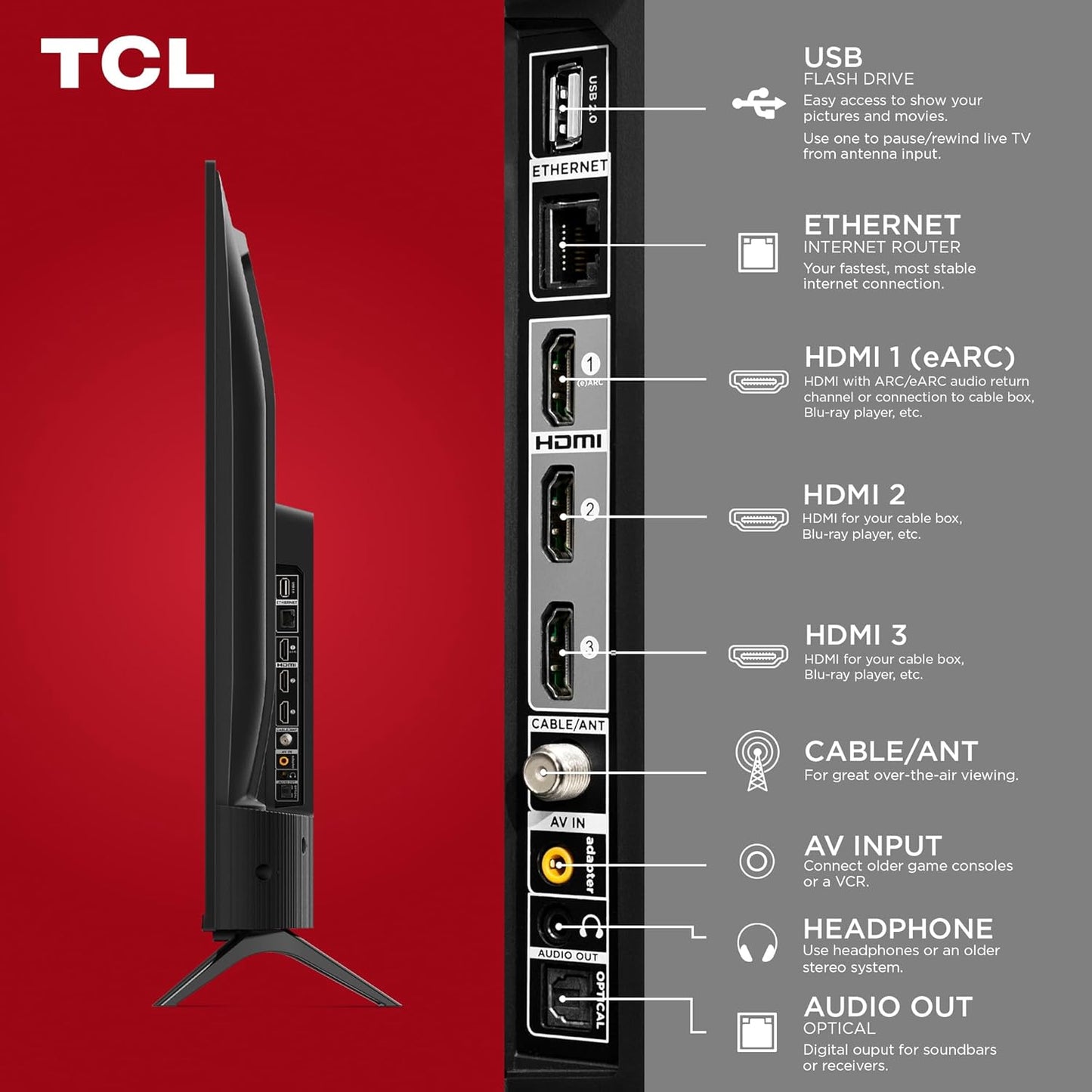 TCL 65-Inch Class S4 4K LED Smart TV with Fire TV (65S450F-CA), Dolby Vision HDR, Dolby Atmos, Alexa Built-in, Apple Airplay Compatibility, Streaming UHD Television, Black