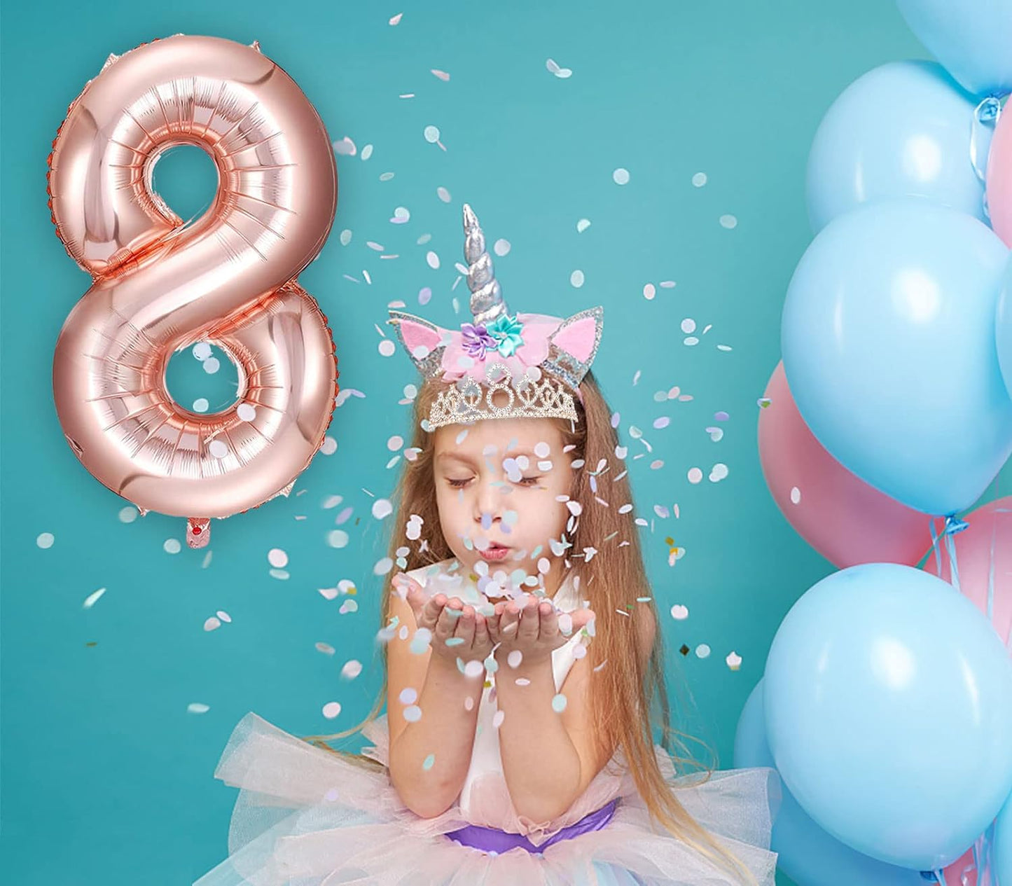 8pcs 40th Birthday Decorations gifts for Women, Including 40th Happy Birthday Cake Topper, Queen Sash with Pearl Pin, Sweet Rhinestone Tiara Crown for Women, Number Candles and Balloons (Rose Gold)