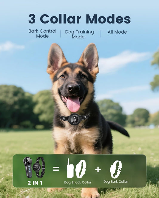 2-in-1 Dog Training Collar with Remote,Smart Anti Barking Device for Dog,Waterproof Dog Collar with 5 Adjustable Sensitivity for All Breeds,Rechargeable - PuriLite
