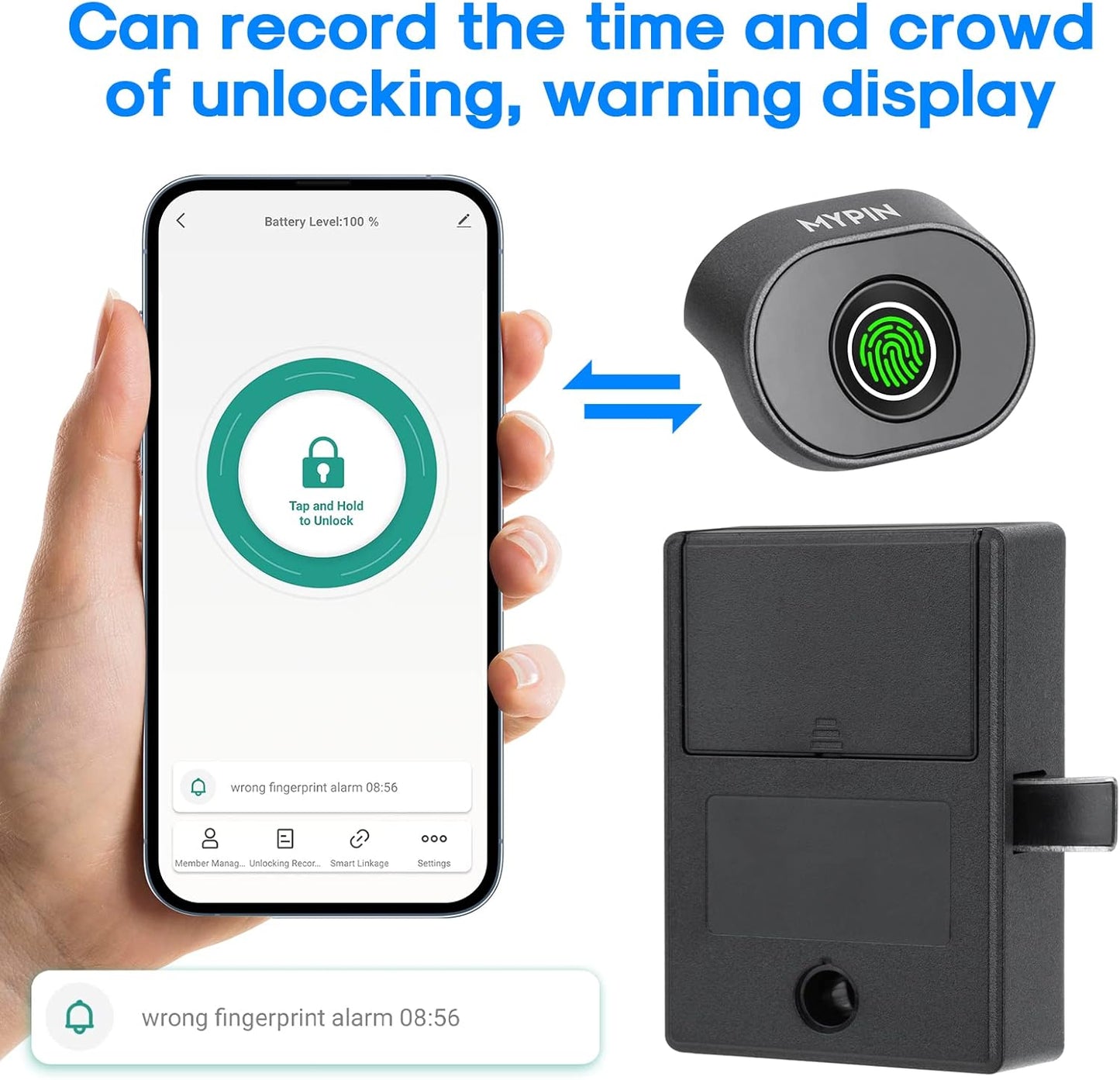 Bluetooth Fingerprint Cabinet Lock with Phone/Watch App Unlock, Smart Biometric Cabinet Lock, Keyless Hidden File Drawer Wardrobe Lock, Child Safety Electric Fingerprint Lock,DIY Wooden Furniture Lock