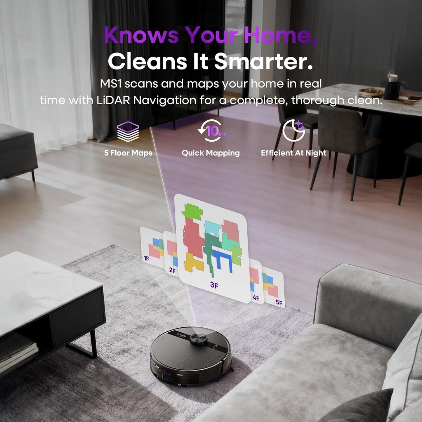 MONSGA Robot Vacuums and Mop, 5000Pa Robotic Vacuum with Lidar Navigation, 180mins Runtime, Tangle-Free Robot Mop, 5 Editable Maps, APP/Remote Control, Ideal for Hard Floors and Carpets