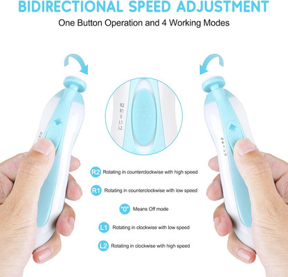 Baby Electric Nail Trimmer Kit - Infant Electric Nail Clippers with Light - 18 in 1 Newborn Nail Filer Electric for Toddler Toes and Fingernails Polish Trim - UHFi Kids Adults Nail Care Tool Set -Blue