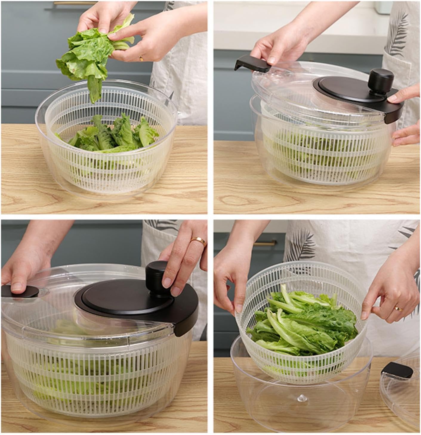 Manual Salad Spinner, Fruit Spinner and Strainer, Manual Lettuce Spinner with Secure Lid, Fruit Washer Spinner Bowl, Split Structure Lettuce Spinner with Bowl and Lid for Vegetable Fruit Dryer