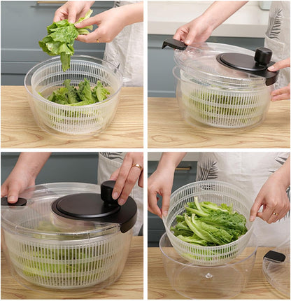 Manual Salad Spinner, Fruit Spinner and Strainer, Manual Lettuce Spinner with Secure Lid, Fruit Washer Spinner Bowl, Split Structure Lettuce Spinner with Bowl and Lid for Vegetable Fruit Dryer