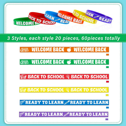 Welcome Back to School Bracelets Silicone Wristbands Rubber First Day of School Favors Rewards School Opens Prize for Students Teens Semester Begins School Party Supplies Decorations