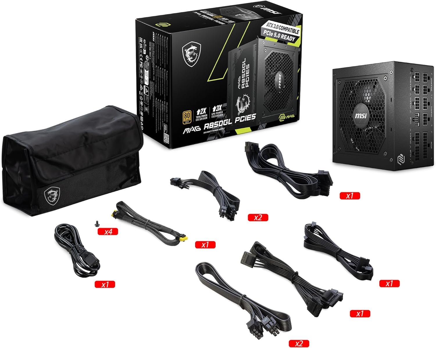 MSI MAG A750GL PCIE 5 Gaming Power Supply - Full Modular - 80 Plus Gold Certified 750W - Compact Size - ATX PSU - PuriLite