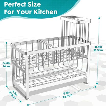 Sinnsally Kitchen Sponge Holder,2 Tier Sink Caddy Organizer with High Brush Holder,Stainless Steel Sink Box Dish Scrubber Holder,Soap Tray for Kitchen Counter Accessories & Storage Rack (Black)