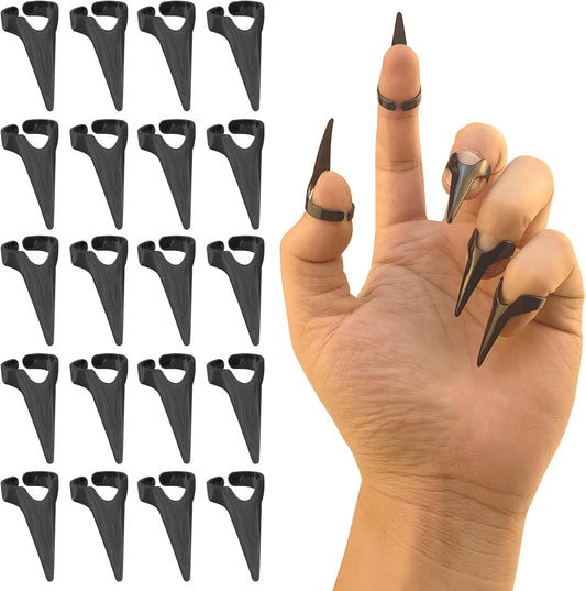 20Pcs Finger Claws Cosplay Claws Rings Adjustable Open Claw Rings Full Finger Set Metal Nail Punk Rock Fingertip Braiding Hair Parting Tool for Holiday Party Decoration Unisex Adult Kids（Black）