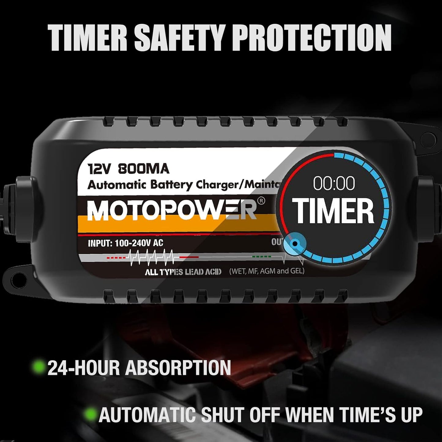 MOTOPOWER MP00205A 12V 800mA Fully Automatic Battery Charger/Maintainer