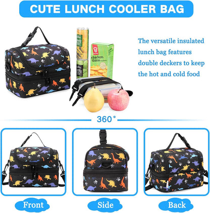 VASCHY Lunch Box Bag Men, Insulated Two Compartments Bento Cooler Bags for Adults/Women/Kids for School,Daycare,Kindergarten,Picnic Black