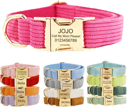 Custom Dog Collar with Metal Buckle - Pet Collars Personalized with Name and Phone Number (Plaid)