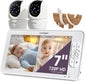 Comfyer 7" HD Split-Screen Baby Monitor with 2 Cameras, Video Baby Monitor with Camera and Audio, Flexible Bracket, Non-WiFi, VOX Mode, 2 Way Audio, Remote PTZ, Auto Night Vision