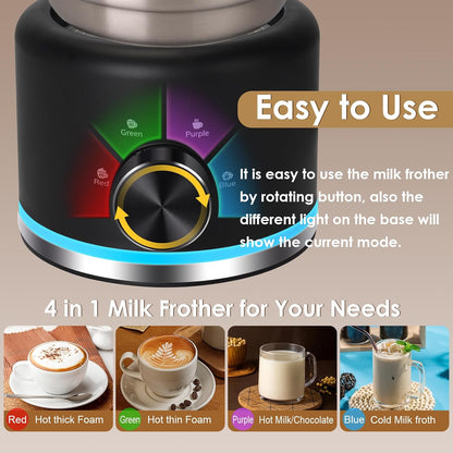ByNaRIX Detachable Milk Frother, Food Grade Stainless Steel 17oz Electric Milk Steamer, Easy Clean Milk Warmer with Dishwasher Safe, Automatic Hot/Cold Foam Maker, Hot Chocolate Maker, Black