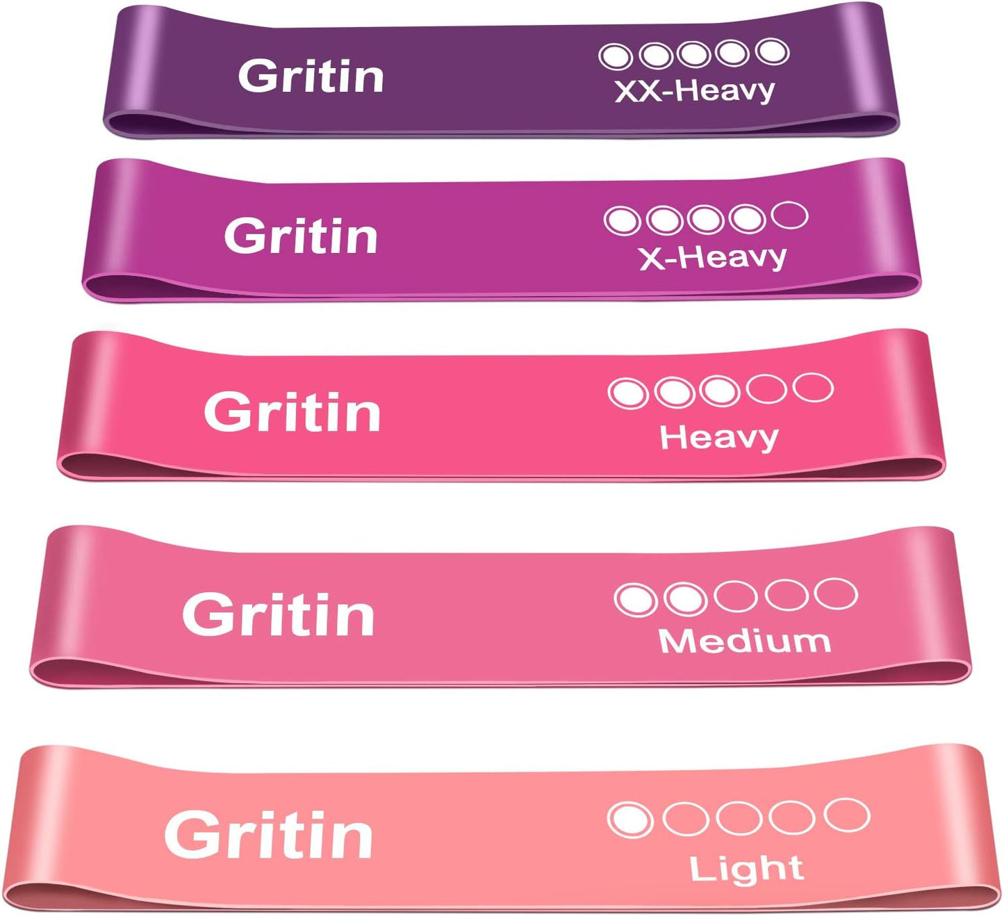 Gritin Resistance Bands, Set of 5 Skin-Friendly Resistance Fitness Exercise Loop Bands with 5 Different Strength Levels - Travel Carrying Case Included - Ideal for Home, Gym, Yoga, Training
