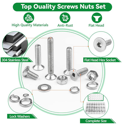 860PCS Metric Screw Assortment Kit, M2 M3 M4 M5 Machine Screws with Lock & Flat Washers, 10.9 Grade Alloy Steel, Metric Hex Button Head Cap Nuts and Bolts Assortment Kit with 4 Wrenches