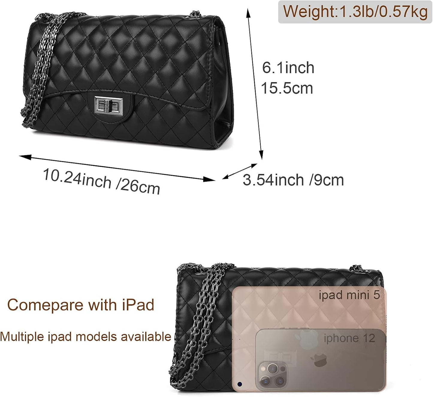 Gladdon Quilted Crossbody Bags for Women Ladies Shoulder Purses with Chain Strap Stylish Clutch Purse,Medium