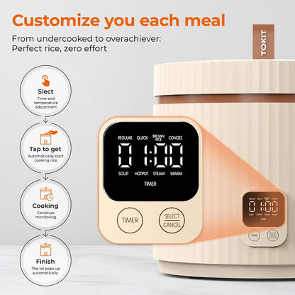 Compact Mini Rice Cooker Small Kitchen 3-Cup (Uncooked) / 6-Cup (Cooked), Non Stick Ceramic Inner Pot Rice Maker, 24H Timer Delay, Auto Keep Warm, 8 Functions Multicooker For Brown Rice, Steam, Soup