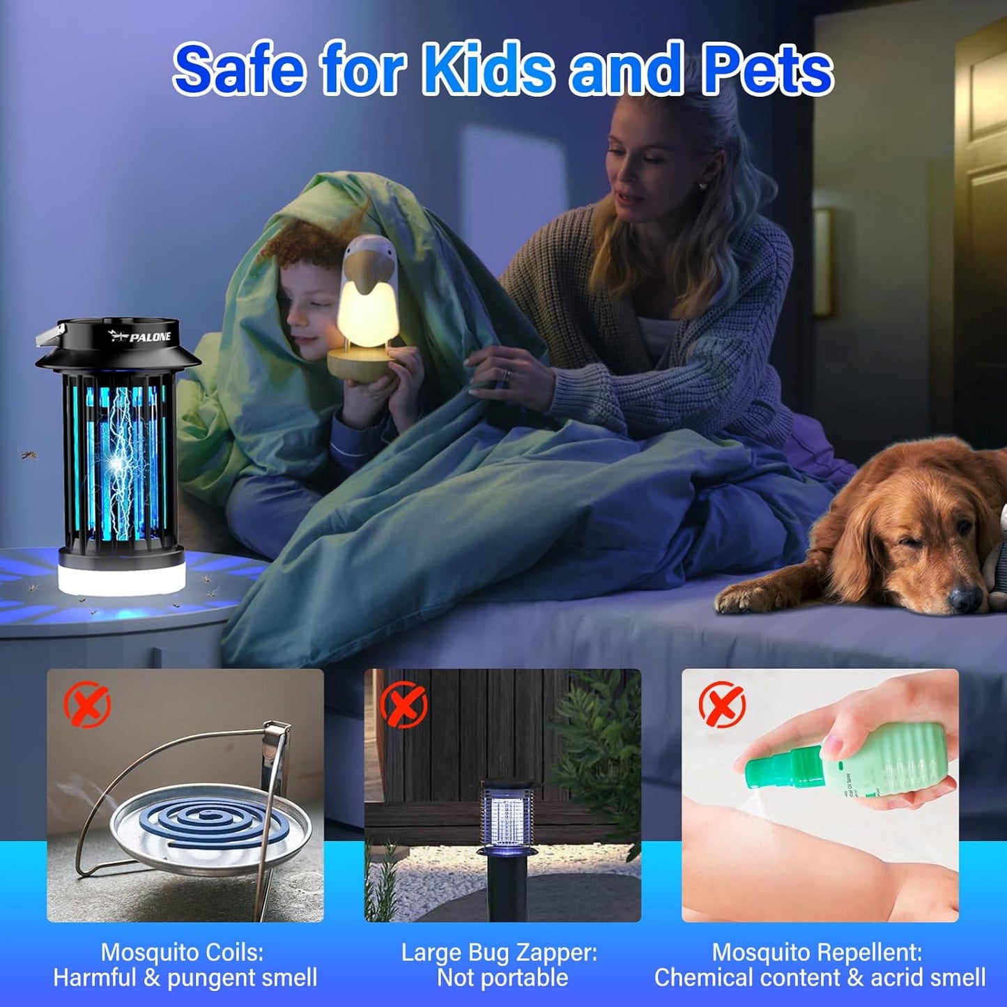 PALONE Bug Zapper, Electric Bug Zapper with 4200V,Indoor Bug Zapper with 2600mAh Used for 13 Hours, Portable Electric Flytrap,Outdoor Bug Zapper for Home,Backyard,Patio,Camping and Fishing