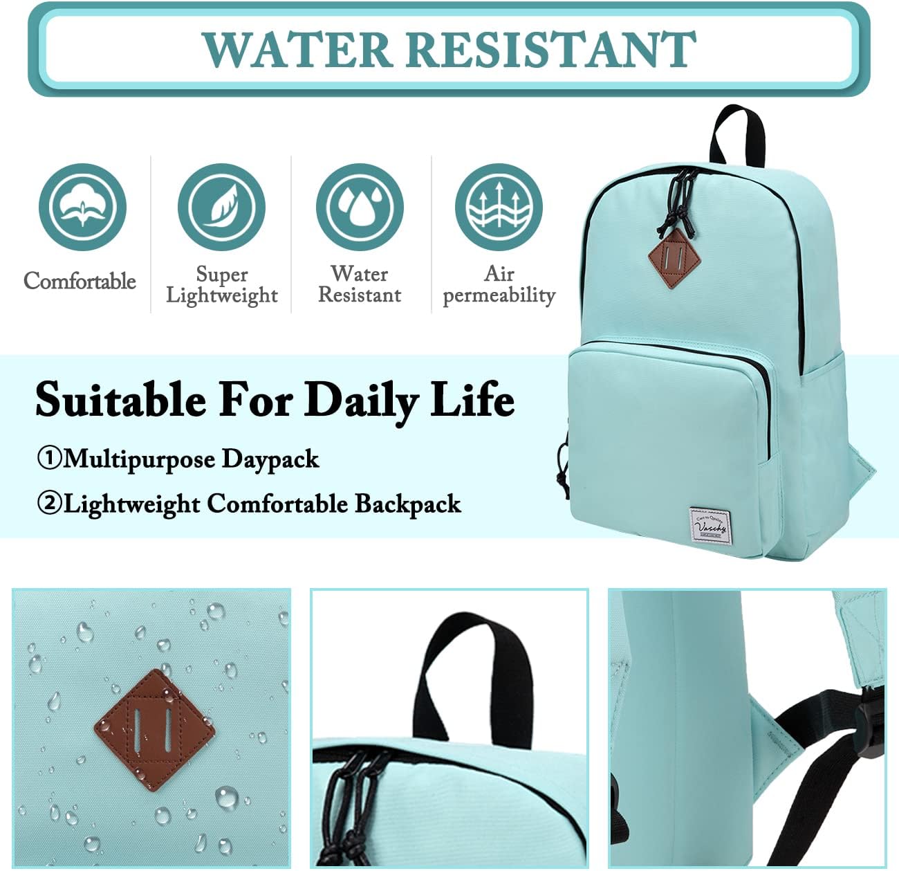 VASCHY Lightweight School Backpack for Women with Sleeve for 14" Laptop