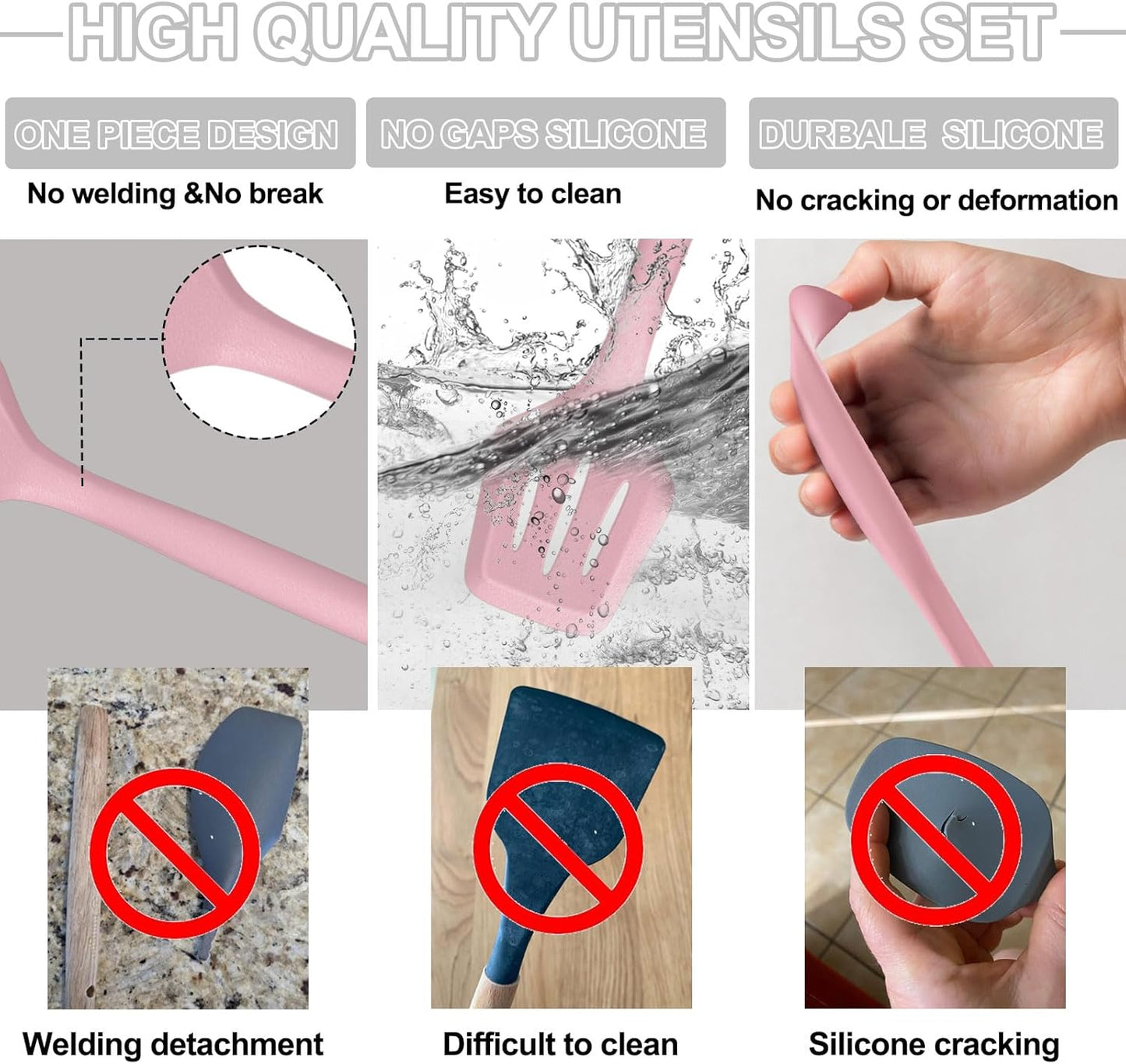 Silicone Kitchen Cooking Utensils Set, Umite Chef 22Pcs Heat Resistant Kitchen Utensils, Spatula, Spoon, Whisk, Dishwasher Safe Kitchen Utensil Gadgets Tools Set for Nonstick Cookware(Khaki)