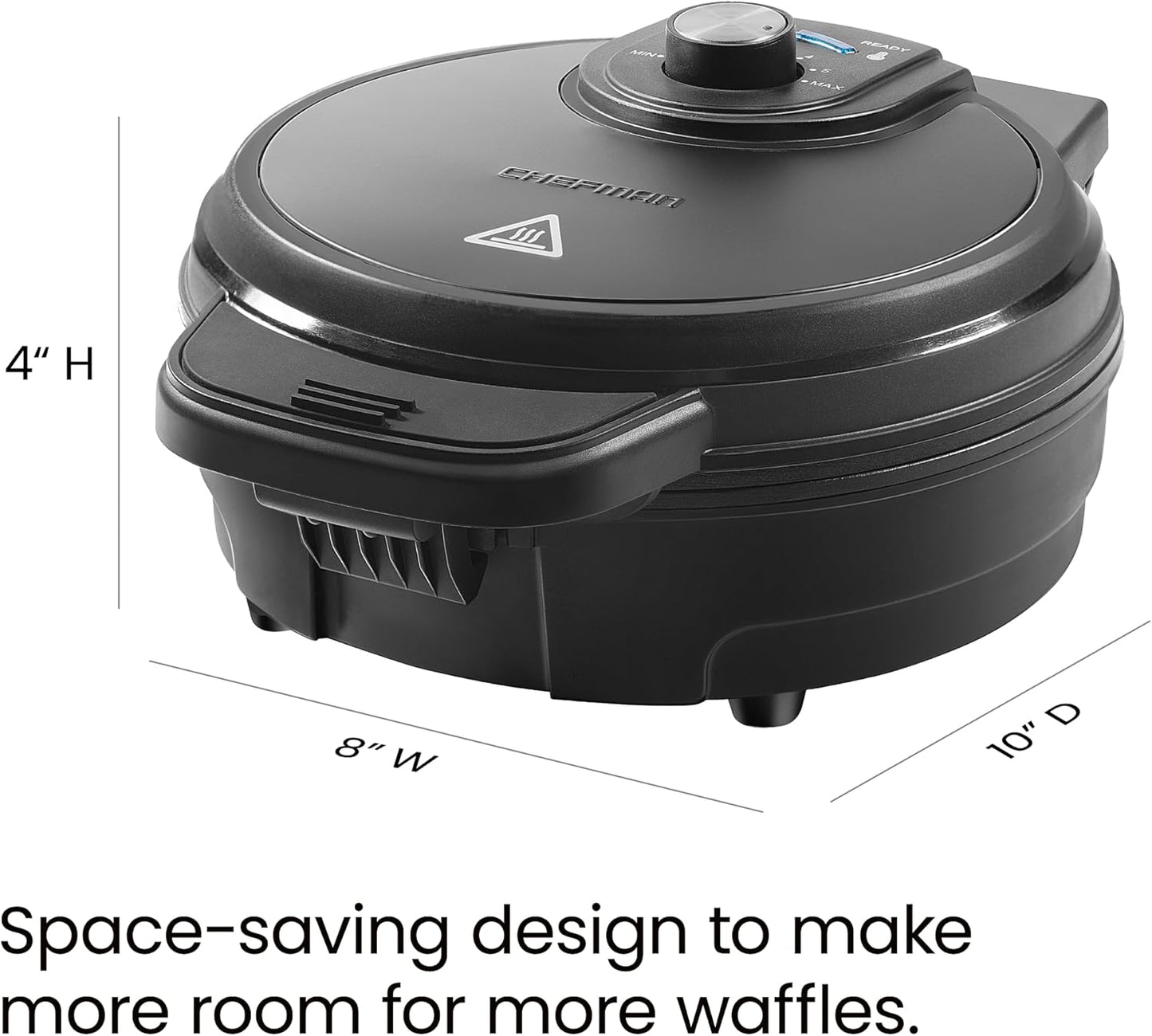 Chefman Anti-Overflow Belgian Waffle Maker w/ Shade Selector, Temperature Control, Mess Free Moat, Round Iron w/ Nonstick Plates & Cool Touch Handle, Measuring Cup Included, Red
