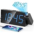 GOLOZA Projection Alarm Clock, Digital Clock with Modern Curved Design 180° Rotatable Projector, 3-Level Brightness Dimmer, Clear Blue LED Display, Progressive Volume, 9mins Snooze,12/24H, for Bedroom