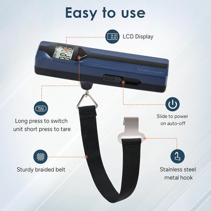 travel inspira Luggage Scale Battery-Free, Travel Essentials, Portable Handheld Digital Suitcase Weight Scale for for Travel Accessories, 110lbs/50kg (Gray)