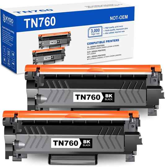 [with CHIP] TN760 Toner Cartridge Replacement for TN 760 TN-760 TN730 Toner Compatible with DCP-L2550DW MFC-L2710DW HL-L2370DW HL-L2390DW MFC-L2750DW HL-L2390DW HL-L2350DW (2 Black)