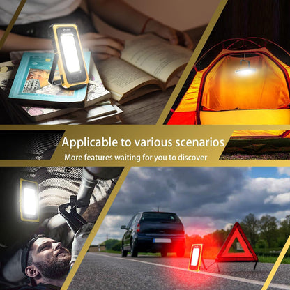 WARSUN Portable Rechargeable Magnetic Work Light, LED Flood Light Waterproof for Outdoor Camping Hiking Emergency Car Repairing (USB + Solar Charging, Yellow)