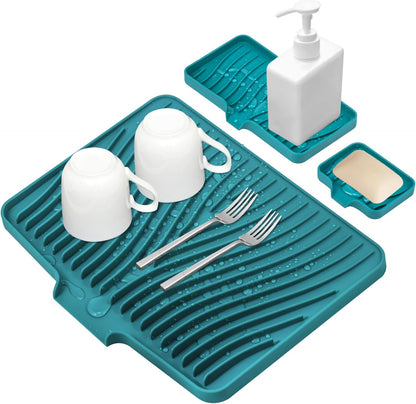 TIKNIK Silicone Dish Drying Mat for Kitchen Counter, Dish Drying Pad, Non-Slip Drain Pad with Built-in Drain, Heat Resistant Stone Drying Mat(40 L x 33 W cm, Grey)