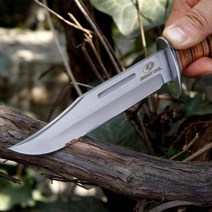 Mossy Oak 2-Piece Bowie Knife, Fixed Blade Hunting Buck Knife Set Leather Handle with Sheath