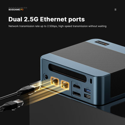 BOSGAME P4 Gaming Mini PC Ryzen 7 5700U 32GB RAM 1TB NVMe M.2 2280 SSD, 11-Pro OS Mini Computers, Micro PC 4K 60Hz Triple Display, HDMI+DP+Type-C, WiFi 6E, BT5.2, PD3.0, Dual 2.5GbE LAN