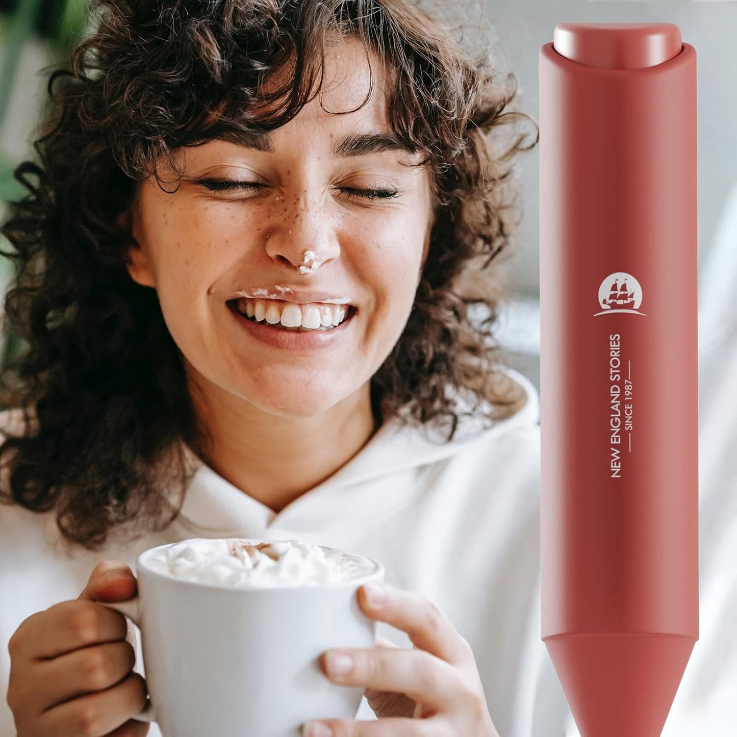 Powerful Milk Frother Handheld Foam Maker, Mini Whisk Drink Mixer for Coffee, Cappuccino, Latte, Matcha, Hot Chocolate, With Stand, Light Purple