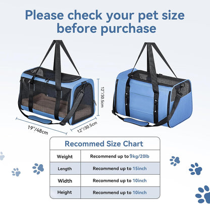 Petsfit Pet Carrier Airline Approved, Soft-Sided Cat Carrier with Patented Car Buckle, Lightweight and Collapsible with Adjustable Shoulder Strap, Soft Cushion,Green