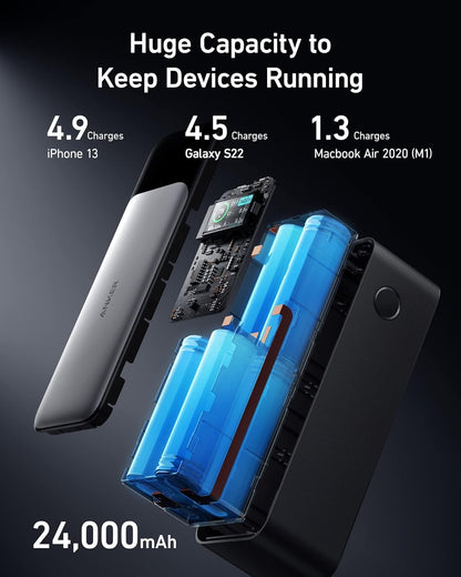 Anker Power Bank, 24,000 mAh 3-Port Portable Charger with 140W Output, Smart Digital Display, Compatible with iPhone 15/15 Plus/15 Pro/15 Pro Max, iPhone 14/13 Series, Samsung, MacBook, Dell, AirPods