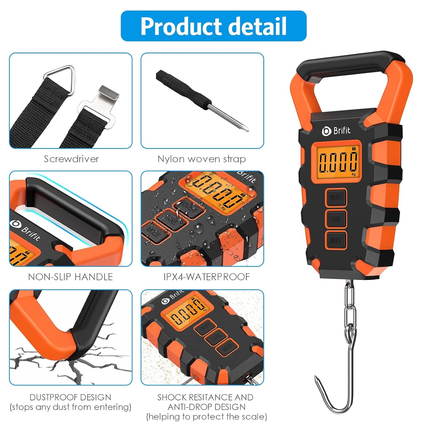 Upgraded Digital Fishing Scale with Ruler, 15g/50kg Electronic Digital Luggage Scale, 110lb Max Fishing Postal Hanging Hook Scale with Measuring Tape, Backlit LCD Display (Batteries Included)