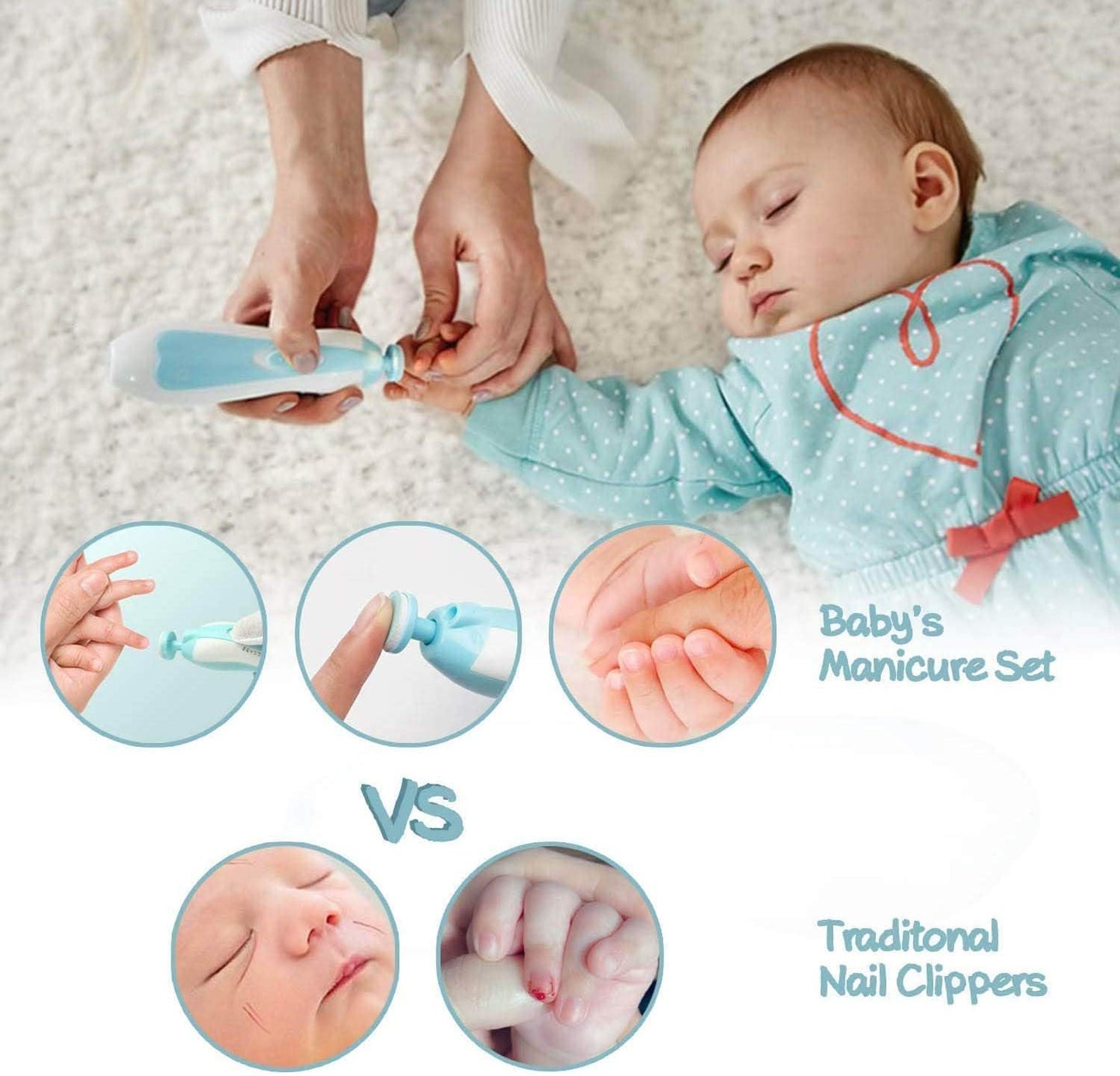 Baby Nail Trimmer File Electric Safe Nail Clippers with Light for Newborn or Toddler Toes and Fingernails (Blue)