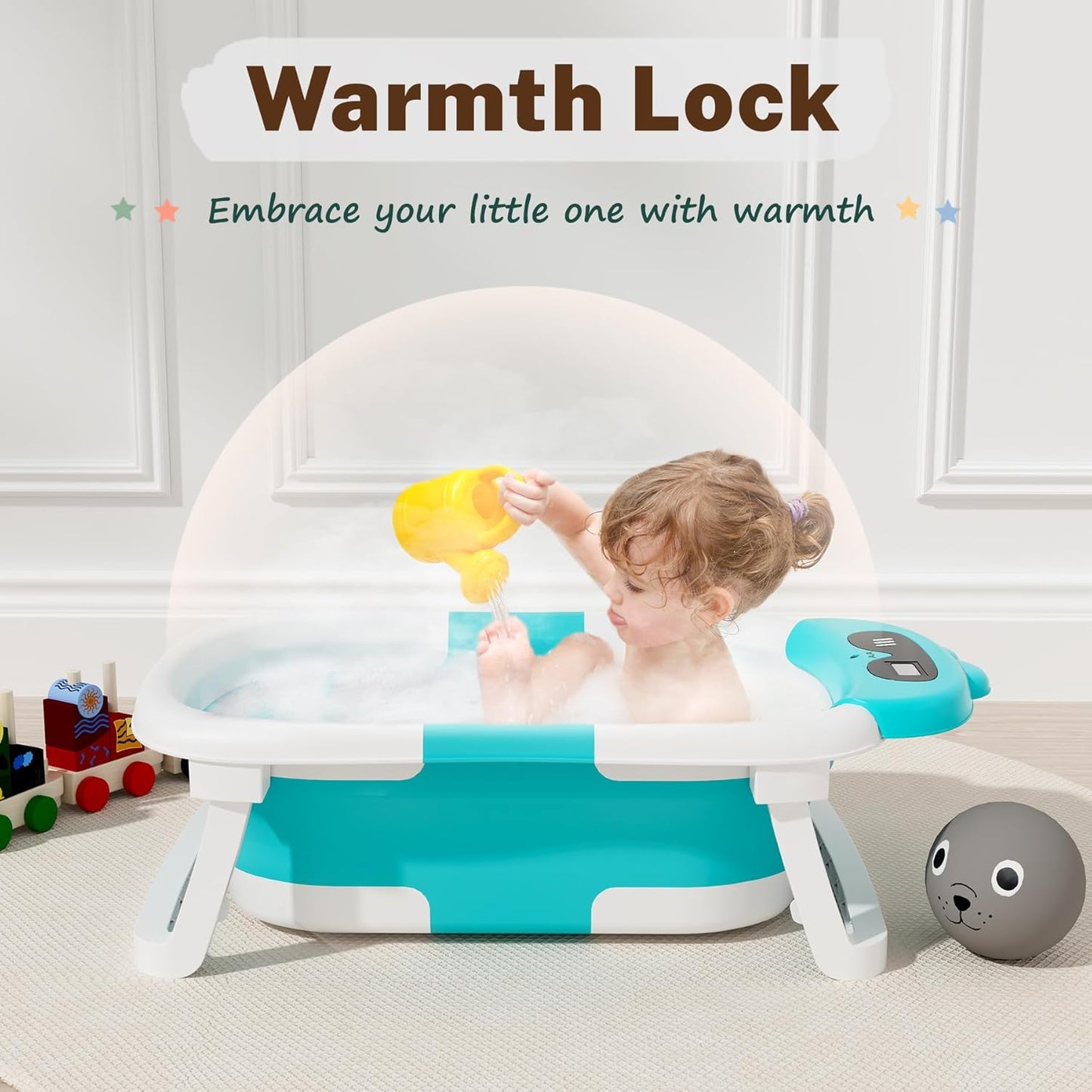 AVIDOR Baby Bathtub, Collapsible Baby Bathtub for Newborn to Toddler, Foldable Newborn Bathtub, Portable Infant Bath Tub for Travel with Soft Cushion, No-Slip Feet, Navy Blue