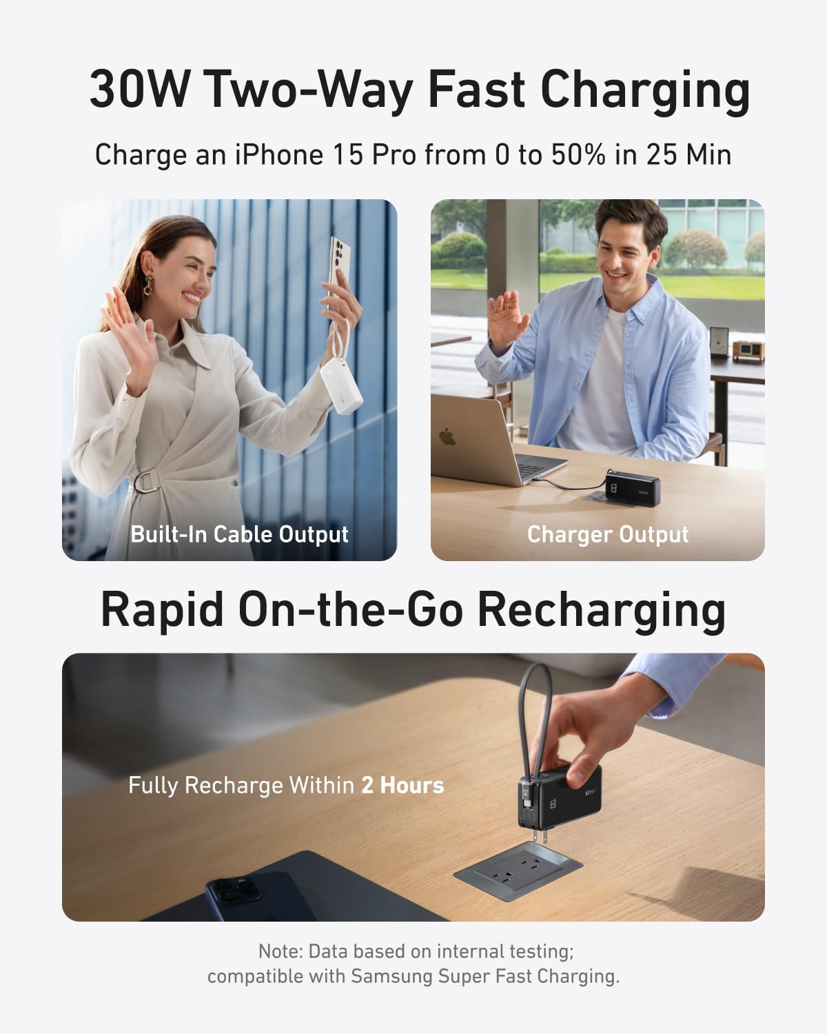 ANKER Nano 3-in-1 Power Bank, Foldable AC Plug, 10,000mAh, 30W Two-Way Fast Charging, Built-in Lightning Cable (Not for iPhone 16/15 Series), Compatible with iPhone 14 Series, AirPods, and More