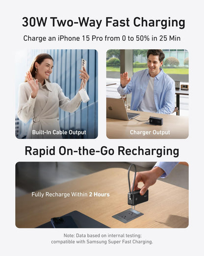 ANKER Nano 3-in-1 Power Bank, Foldable AC Plug, 10,000mAh, 30W Two-Way Fast Charging, Built-in Lightning Cable (Not for iPhone 16/15 Series), Compatible with iPhone 14 Series, AirPods, and More