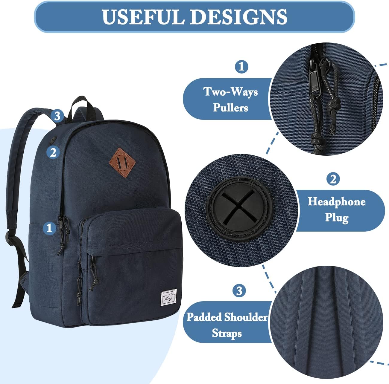 School Backpack, Kasqo 15.6 Inch Classic Lightweight Water-Resistant Backpack for Men Women Teens Girls Boys Kids to School, College, Travel, Work, Black