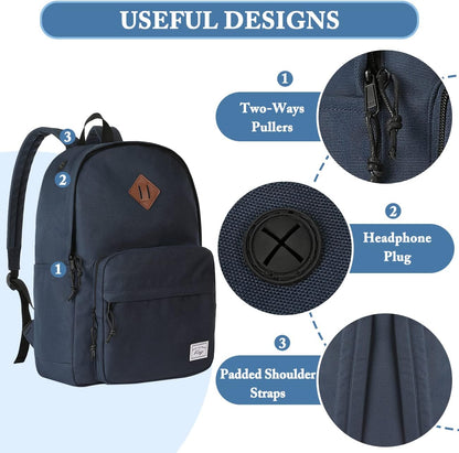 School Backpack, Kasqo 15.6 Inch Classic Lightweight Water-Resistant Backpack for Men Women Teens Girls Boys Kids to School, College, Travel, Work, Black