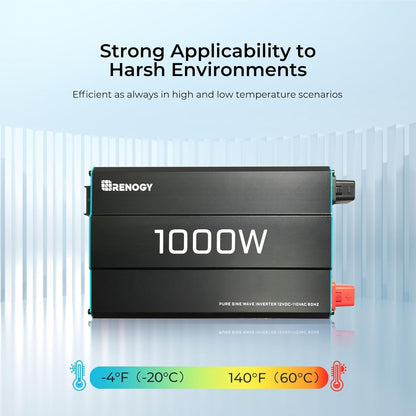 Renogy Pure Sine Wave Inverter 1000w Power Inverter DC 12v to AC 110v, Solar Inverter 12v to 110v Converter with 5V/2.1A USB Port, 2 AC Ports, Remote Controller