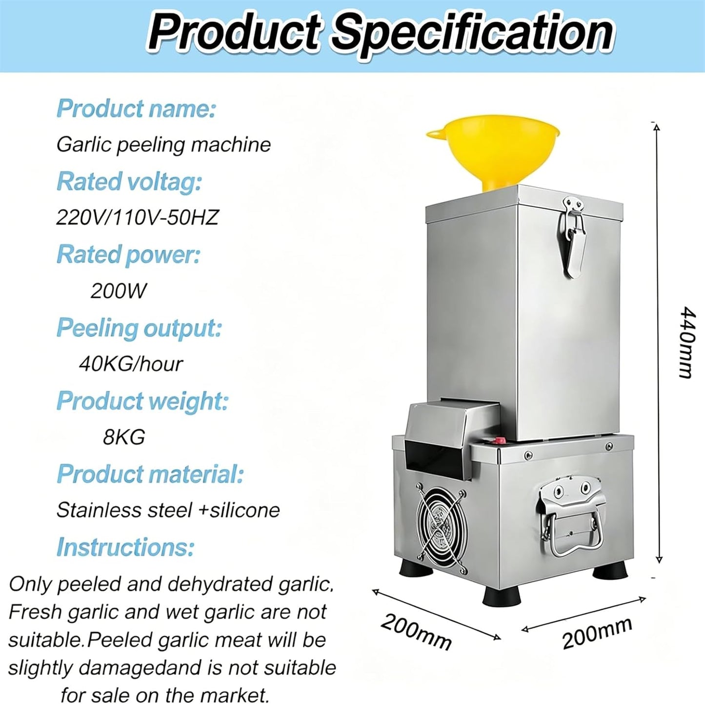 Electric Garlic Peeler Machine, Stainless Steel Garlic Peeling Tool for Home, Restaurant, or Canteen - Efficient Garlic Separator for Quick Peeling
